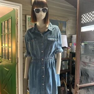 Zara Blue Polo Collar denim button Mini Dress